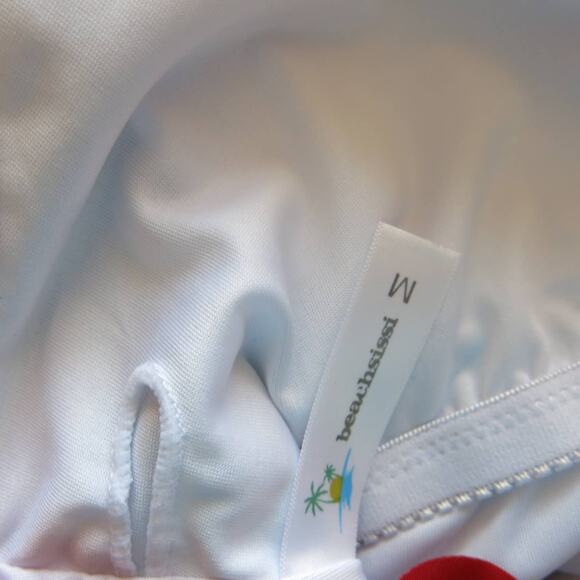 BEACHSISSI *NWOT* One Piece Swimsuit Bathing Size M Lace Up Ruffle Wine Red - Picture 10 of 14